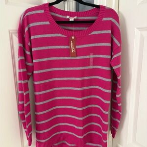 Arizona Jean Company Pink and Gray Striped Women's Sweater